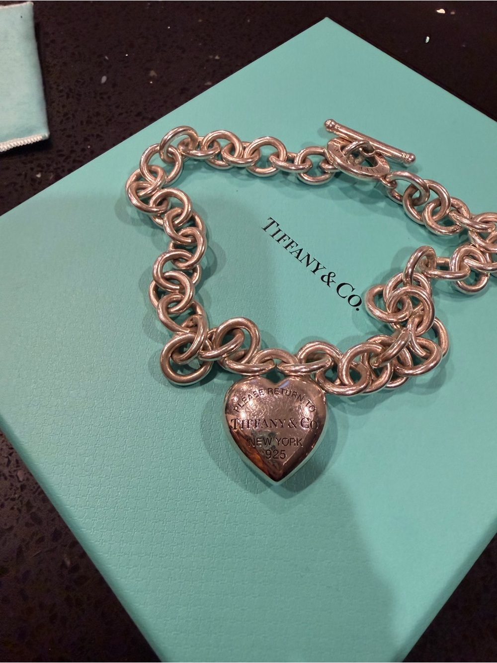 Tiffany & Co. Sterling Silver Heart Tag Charm Bracelet - Silver
